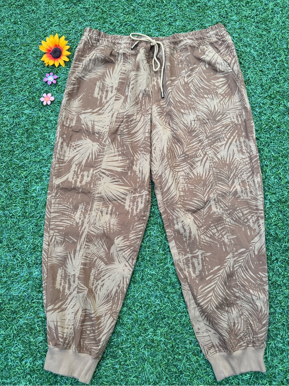 🤎🤍Garnet Hill Brown Palm Print Pima Cotton Pants RN 102816